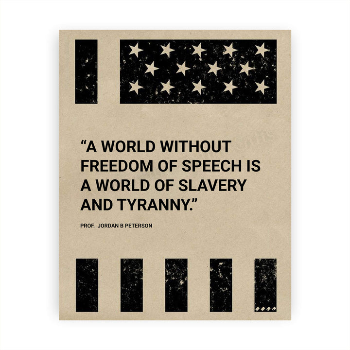 World Without Freedom of Speech-Is of Slavery &amp; Tyranny-American Flag Wall Art-8 x 10" Patriotic Poster Print-Ready to Frame. Rustic Decor for Home-Office-Bar-Cave. Show Your Love of USA &amp; Freedom!