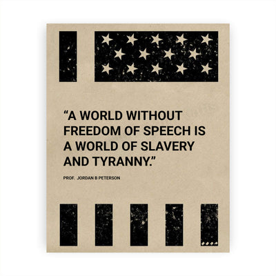 World Without Freedom of Speech-Is of Slavery & Tyranny-American Flag Wall Art-8 x 10" Patriotic Poster Print-Ready to Frame. Rustic Decor for Home-Office-Bar-Cave. Show Your Love of USA & Freedom!