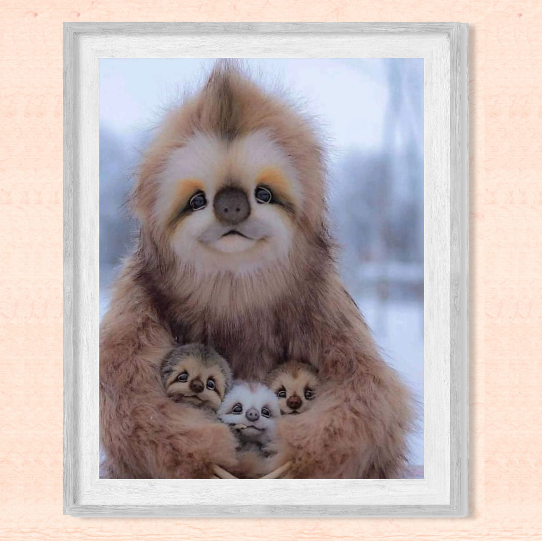 Happy Momma Sloth With Her Babies-8 x 10" Funny Animals Print Wall Art -Ready to Frame. Wild Animals Decor for Home-Office-Science Classroom-Library. Perfect Photo for Zoo, Animal, &amp; Jungle Themes!