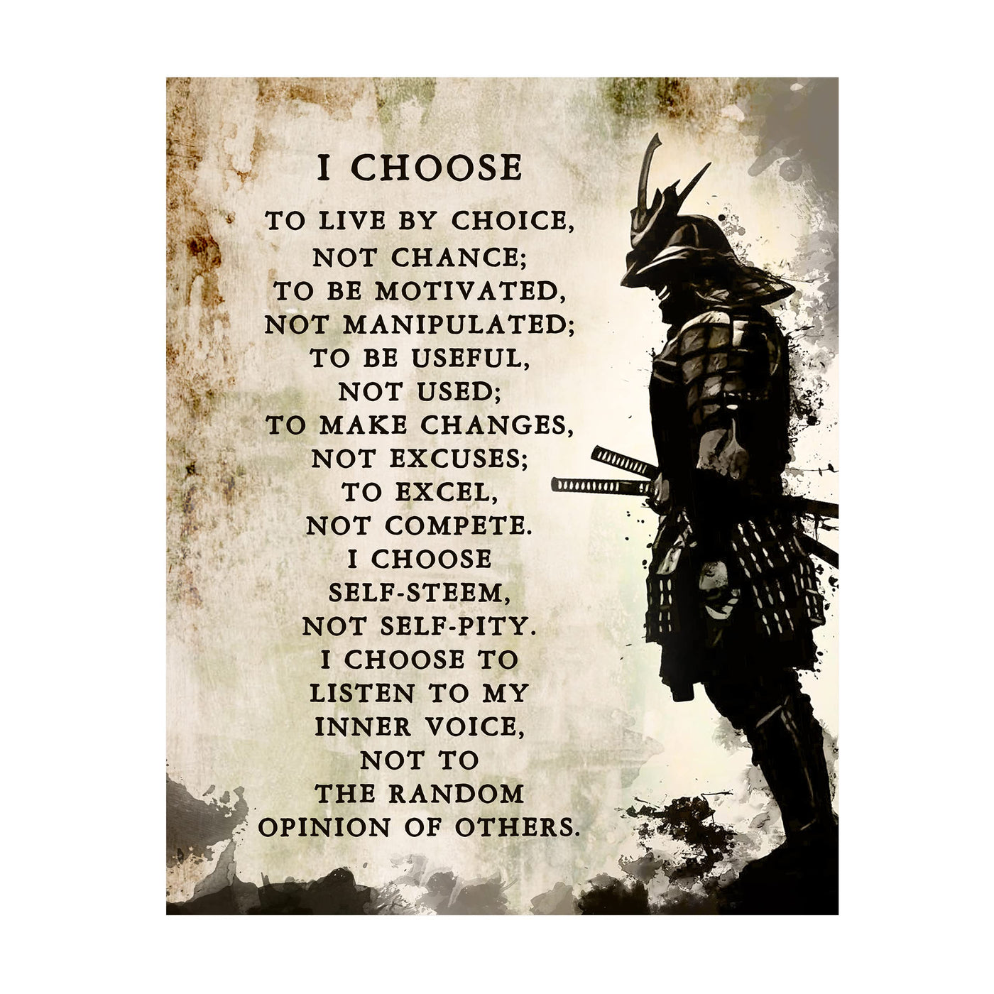 I Choose - Warrior Creed Motivational Quote Wall Art -11 x 14" Rustic Spiritual Fighter Print -Ready to Frame. Inspirational Home-Dojo-Gym-Office-Classroom Decor. Life Quotes for All Warriors!