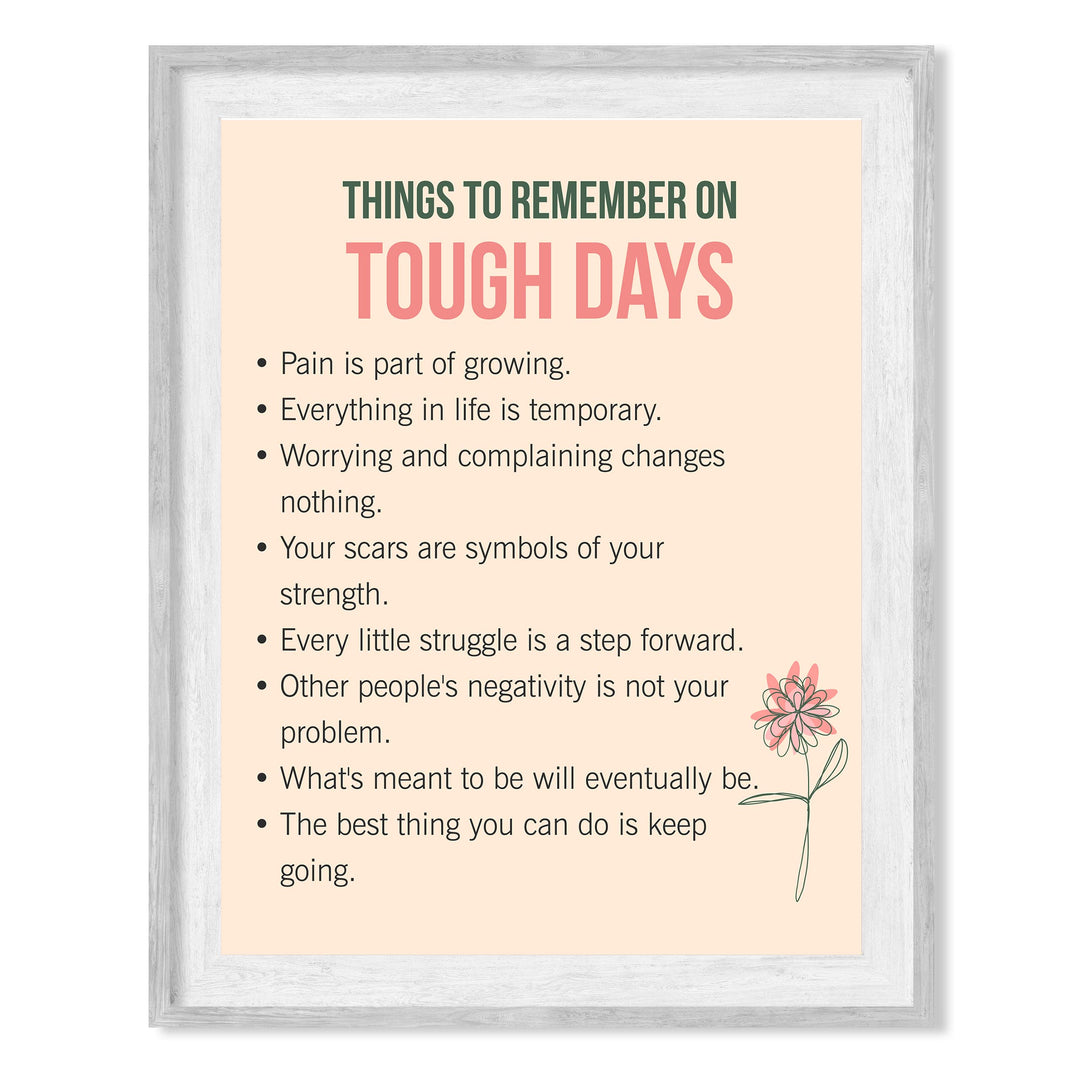 Things to Remember on Tough Days Inspirational Quotes Wall Art Sign -8 x 10" Pink Floral Wall Print -Ready to Frame. Motivational Home-Office-Classroom-Library-Positive Decor Gifts &amp; Reminders!