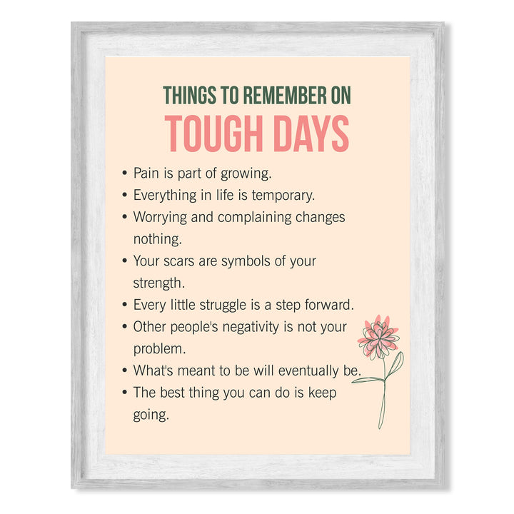Things to Remember on Tough Days Inspirational Quotes Wall Art Sign -8 x 10" Pink Floral Wall Print -Ready to Frame. Motivational Home-Office-Classroom-Library-Positive Decor Gifts &amp; Reminders!
