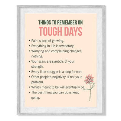 Things to Remember on Tough Days Inspirational Quotes Wall Art Sign -8 x 10" Pink Floral Wall Print -Ready to Frame. Motivational Home-Office-Classroom-Library-Positive Decor Gifts & Reminders!