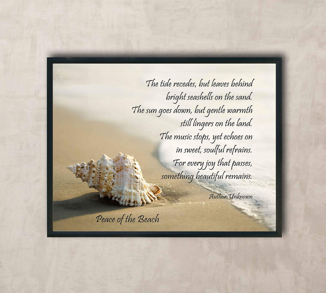 Peace of the Beach-Inspirational Quotes Wall Art-10 x 8"-Beach Poster Print w/Seashell &amp; Ocean Photo-Ready to Frame. Spiritual Wall Sign Ideal for Home-Office-Studio-Beach House Decor. Great Gift!