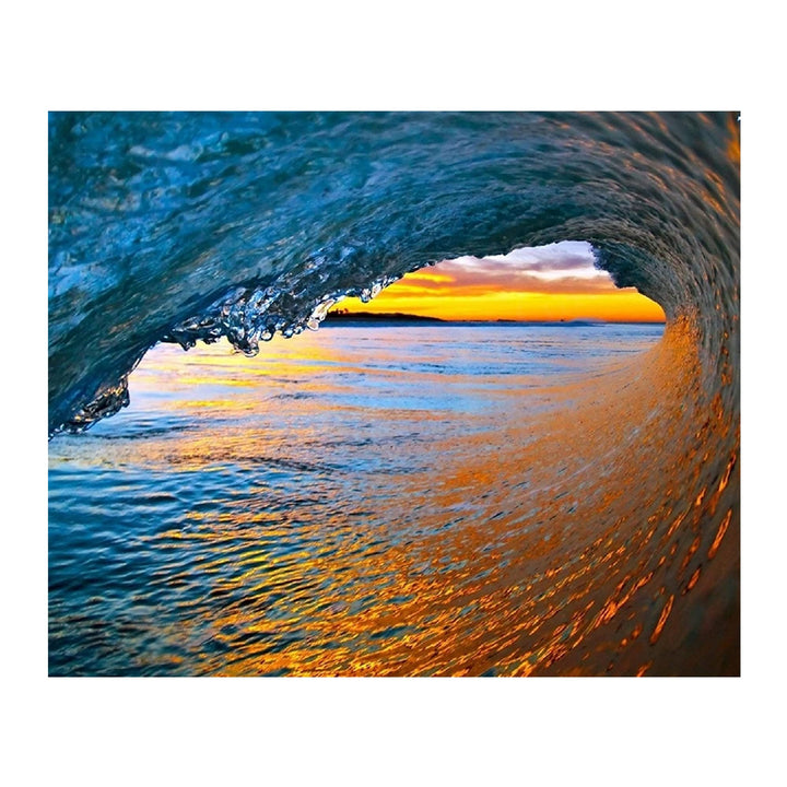 Works of Art Waves with Sunset Surfer-4 Picture Set of 8 x 10?s- Art Image Print Ready to Frame. Modern Home D?cor, Office D?cor &amp; Wall Prints for Beach, Ocean and Surfing Themes. Makes a Perfect Gift