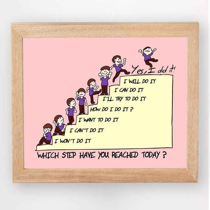 Which Step Have You Reached Today Motivational Classroom Wall Decor -10 x 8" Typographic Cartoon Art Print-Ready to Frame. Inspirational Home-Office-Desk-School Decor. Great Gift for All Teachers!