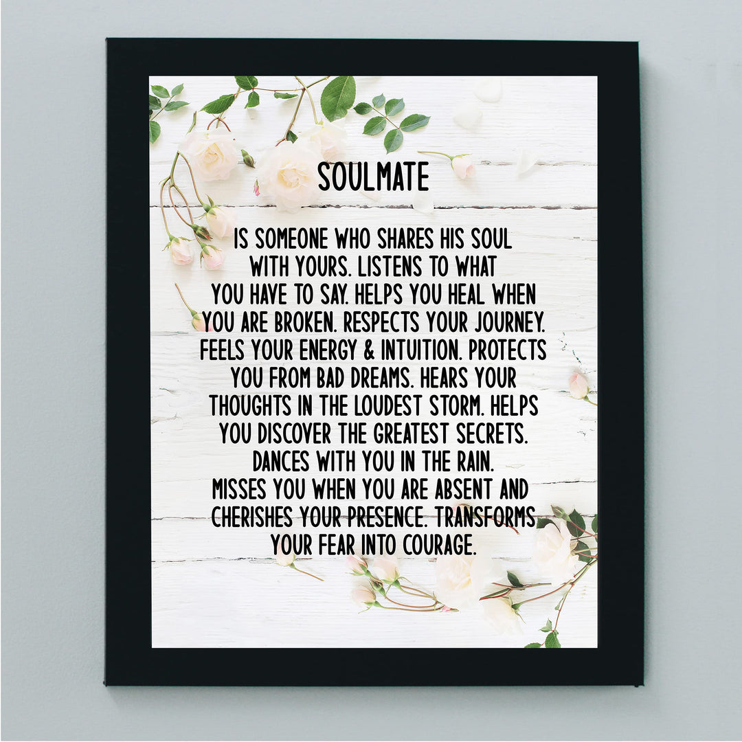 Soulmate-Someone Who Shares His Soul With Yours Inspirational Wall Art -8x10" Love &amp; Marriage Floral Print-Ready to Frame. Romantic Home-Bedroom-Office-Studio-Wedding Decor. Great Gift for Couples!