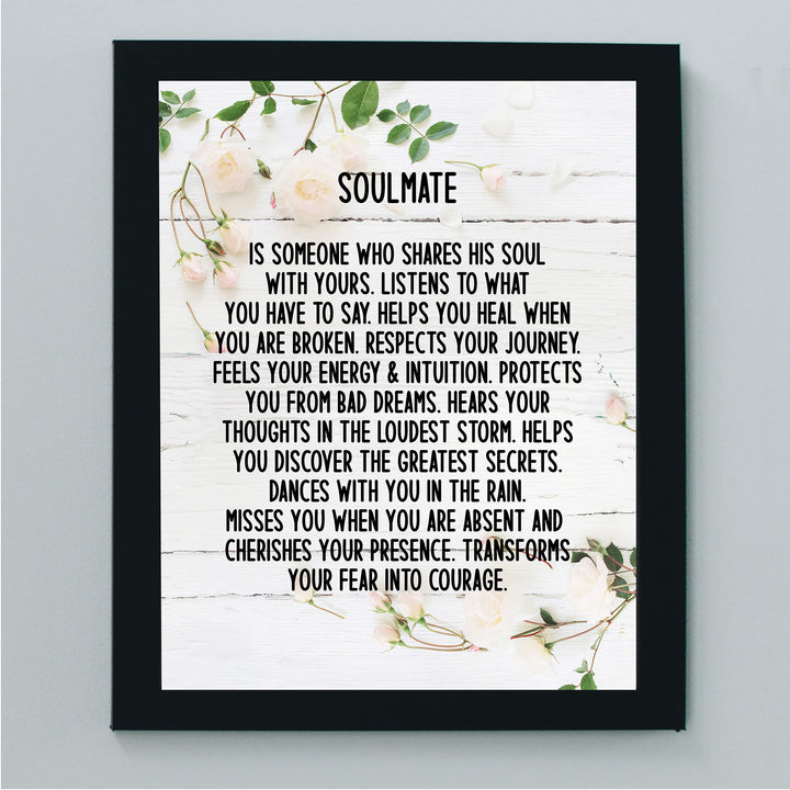 Soulmate-Someone Who Shares His Soul With Yours Inspirational Wall Art -8x10" Love &amp; Marriage Floral Print-Ready to Frame. Romantic Home-Bedroom-Office-Studio-Wedding Decor. Great Gift for Couples!