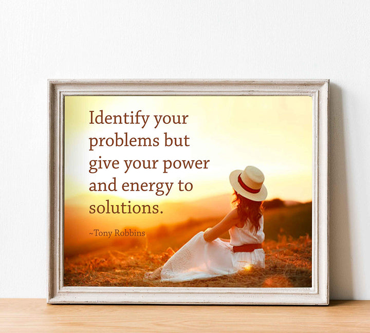 Identify Your Problems-Give Power to Solutions-Tony Robbins Inspirational Quotes Wall Art-10 x 8" Motivational Sunset Poster Print-Ready to Frame. Perfect Home-Office-School-Classroom Decor!