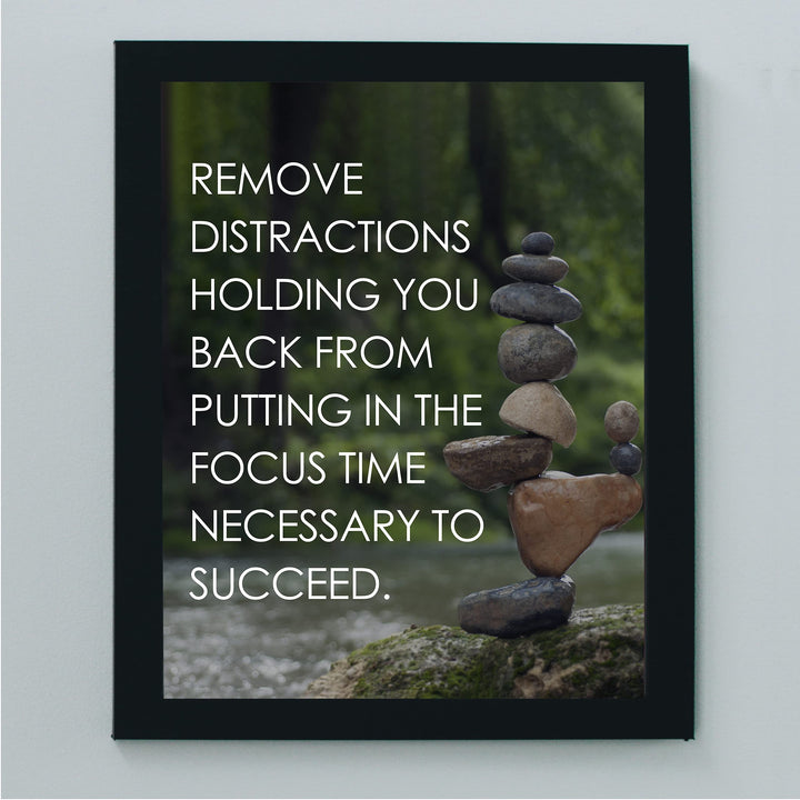Remove Distractions From Holding You Back Spiritual Quotes Wall Art-8 x 10" River Stones Photo Print-Ready to Frame. Inspirational Home-Office-Yoga Studio-Dorm Decor. Great Zen Gift for Motivation!