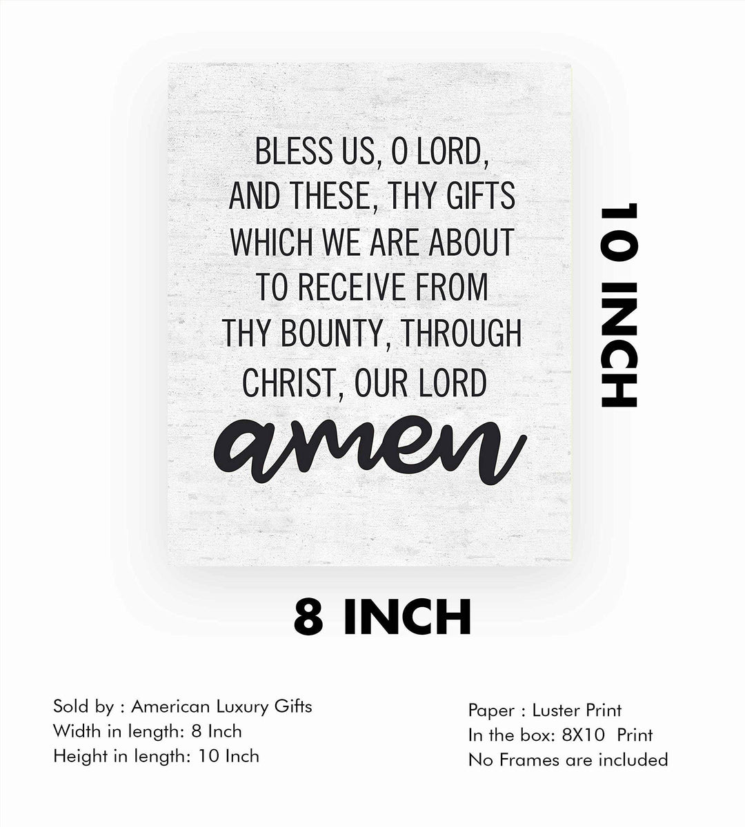 Bless Us, Oh Lord, And These, Thy Gifts Christian Prayer Wall Art -8x10" Rustic Typographic Poster Print-Ready to Frame. Inspirational Decor for Home-Office-Church. Perfect for Kitchen-Dining Room!