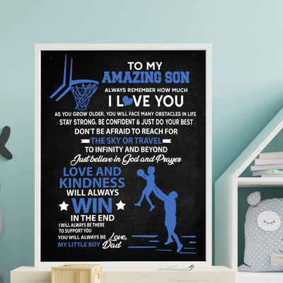 To My Amazing Son -Basketball Inspirational Family Wall Art Sign -11 x 14" Motivational Typographic Poster Print -Ready to Frame. Loving Message for Any Son. Great Birthday-Graduation-Wedding Gift!