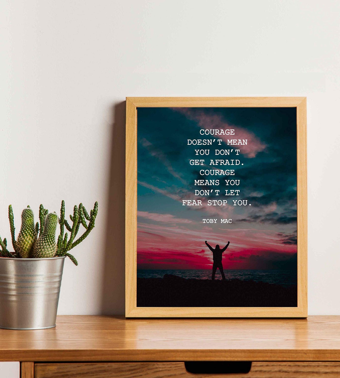 Courage Means You Don't Let Fear Stop You-Toby Mac Quotes Wall Art-8 x 10" Purple Sunset Typographic Poster Print-Ready to Frame. Inspirational Home-Studio-Office Decor. Perfect Life Lesson!