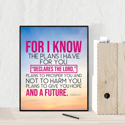 Jeremiah 29:11-"I Know the Plans I Have For You"- Bible Verse Wall Art- Christian Wall Decor- 8 x 10"-Scripture Sunset Picture Print- Ready to Frame. Home-Office Decor. Great Christian Gift of Faith!