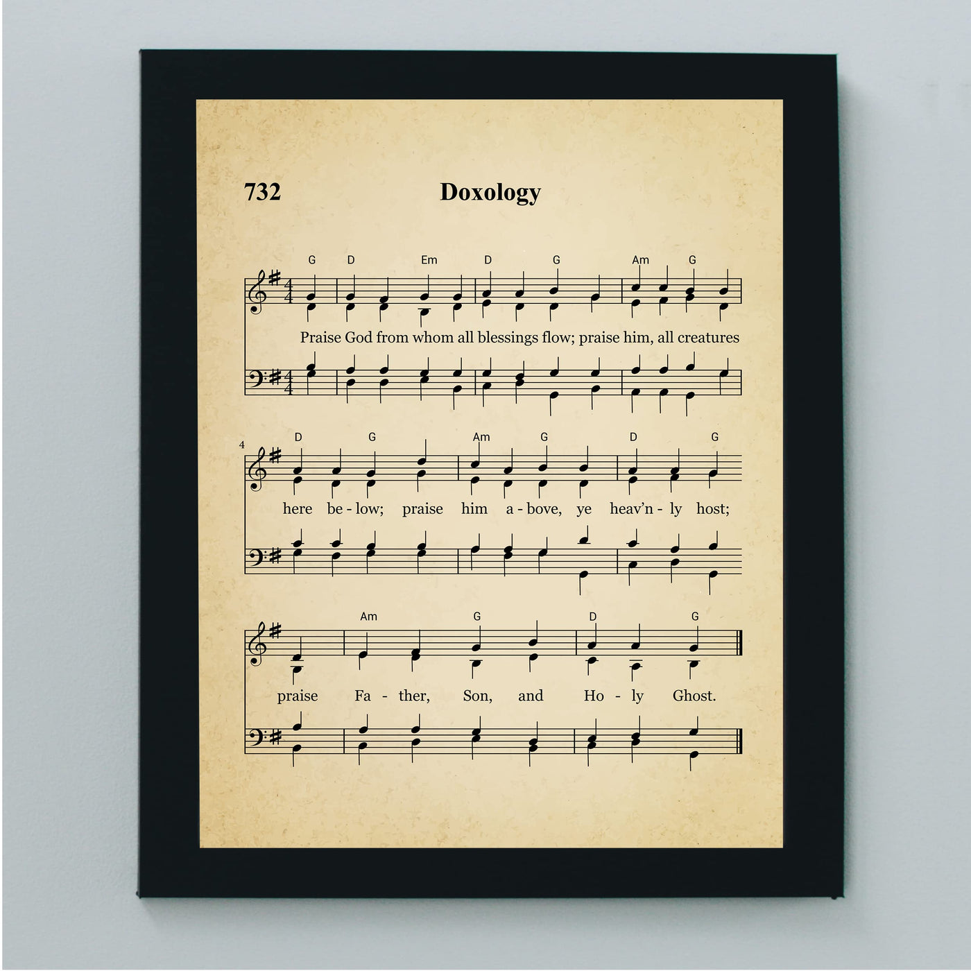 "Doxology -Praise God From Whom All Blessings Flow" Hymn Sheet Music Wall Art -8 x 10" Inspirational Christian Print -Ready to Frame. Classic Hymns for Home-Office-Church & Religious Decor!