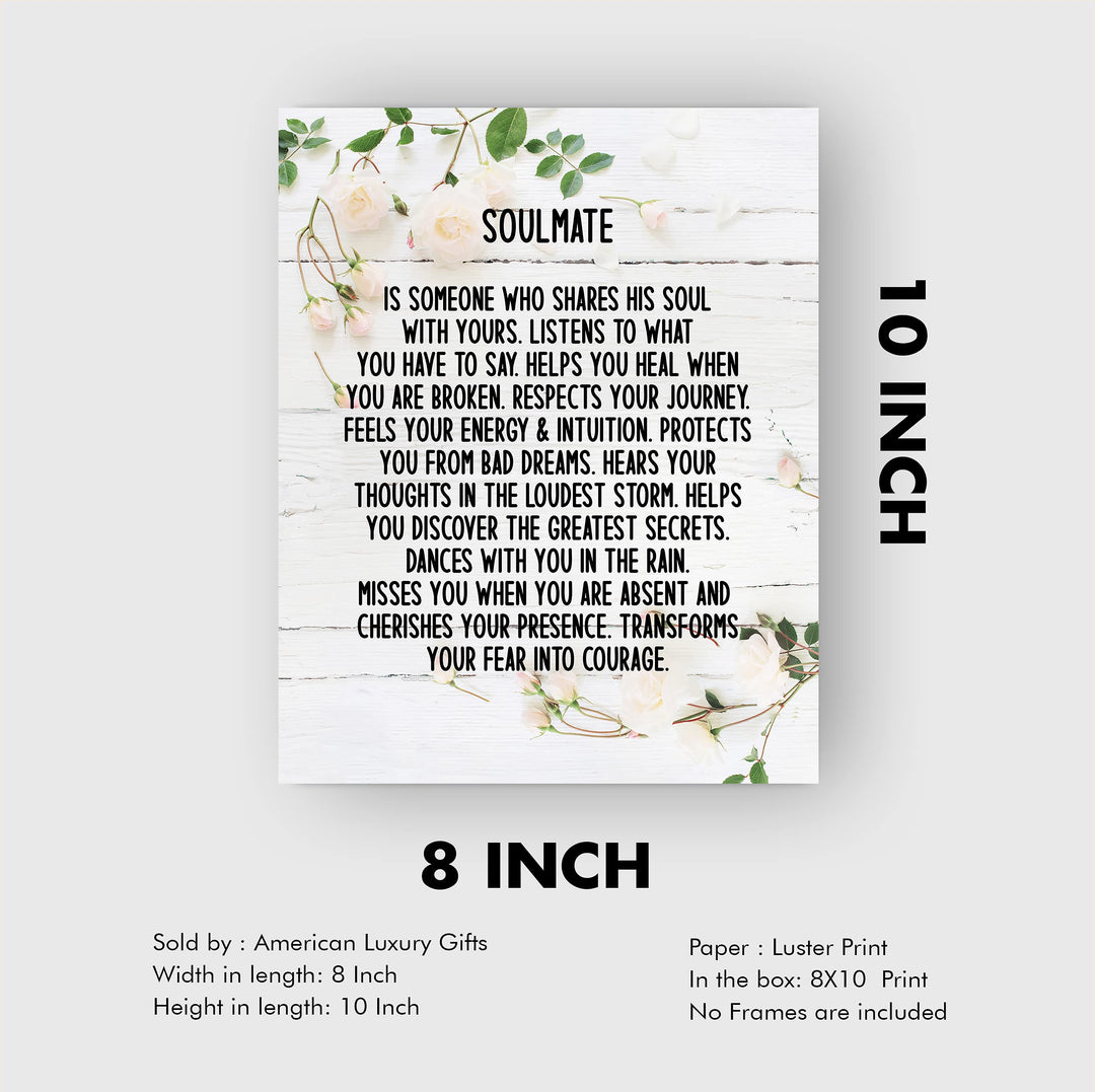 Soulmate-Someone Who Shares His Soul With Yours Inspirational Wall Art -8x10" Love &amp; Marriage Floral Print-Ready to Frame. Romantic Home-Bedroom-Office-Studio-Wedding Decor. Great Gift for Couples!