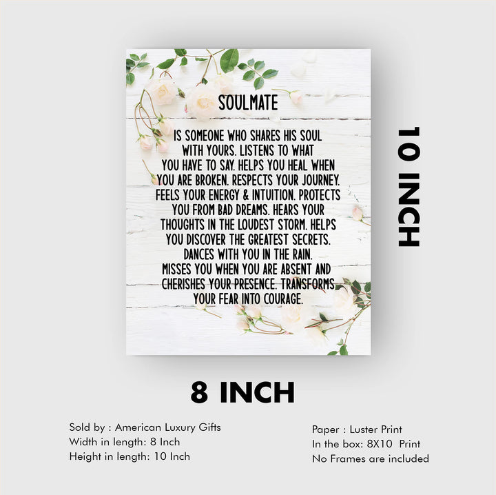 Soulmate-Someone Who Shares His Soul With Yours Inspirational Wall Art -8x10" Love &amp; Marriage Floral Print-Ready to Frame. Romantic Home-Bedroom-Office-Studio-Wedding Decor. Great Gift for Couples!