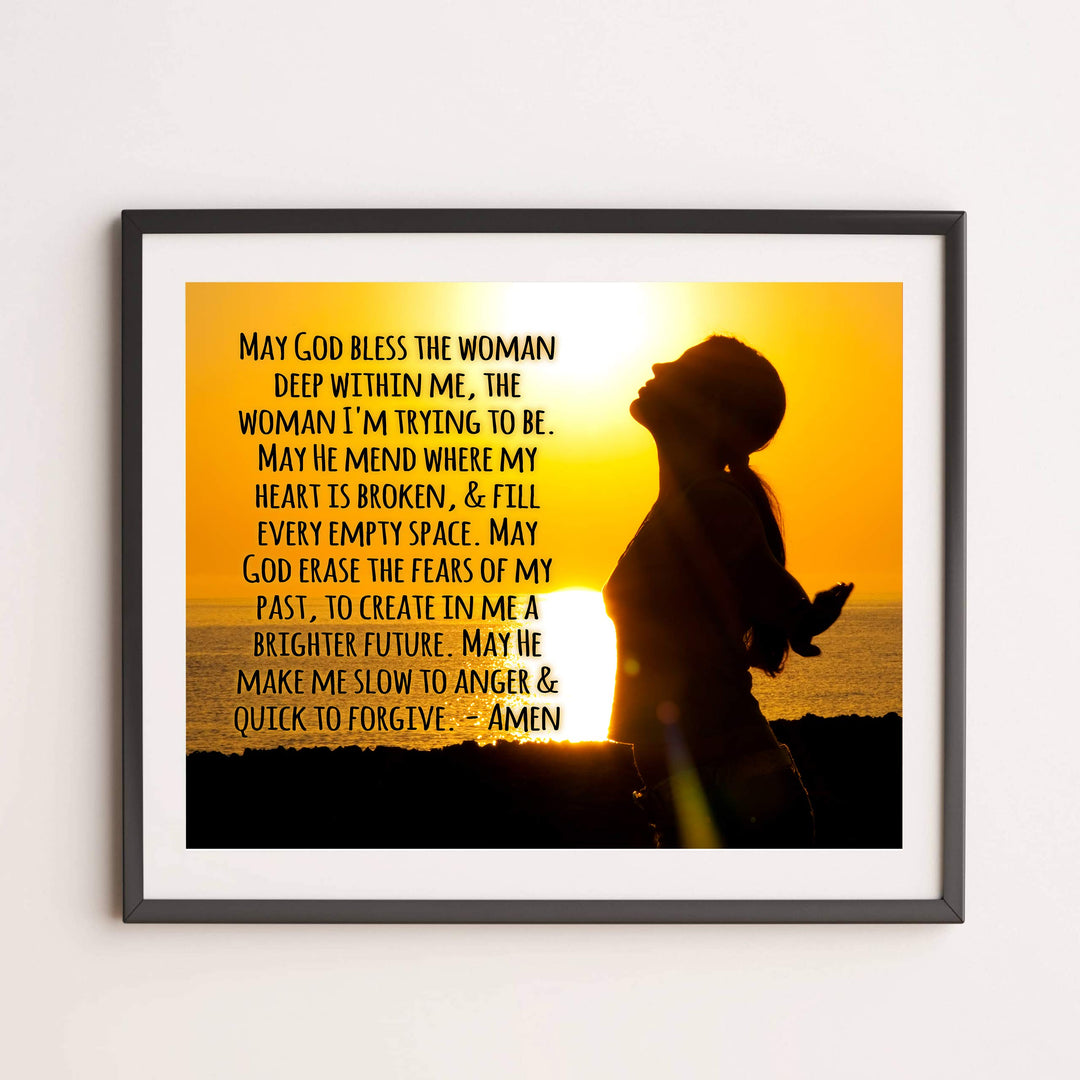 ?May God Bless the Woman Deep Within Me" Inspirational Prayer Wall Art -14 x 11" Rustic Christian Poster Print-Ready to Frame. Home-Office-Farmhouse-Church Decor. Great Religious Gift of Faith!