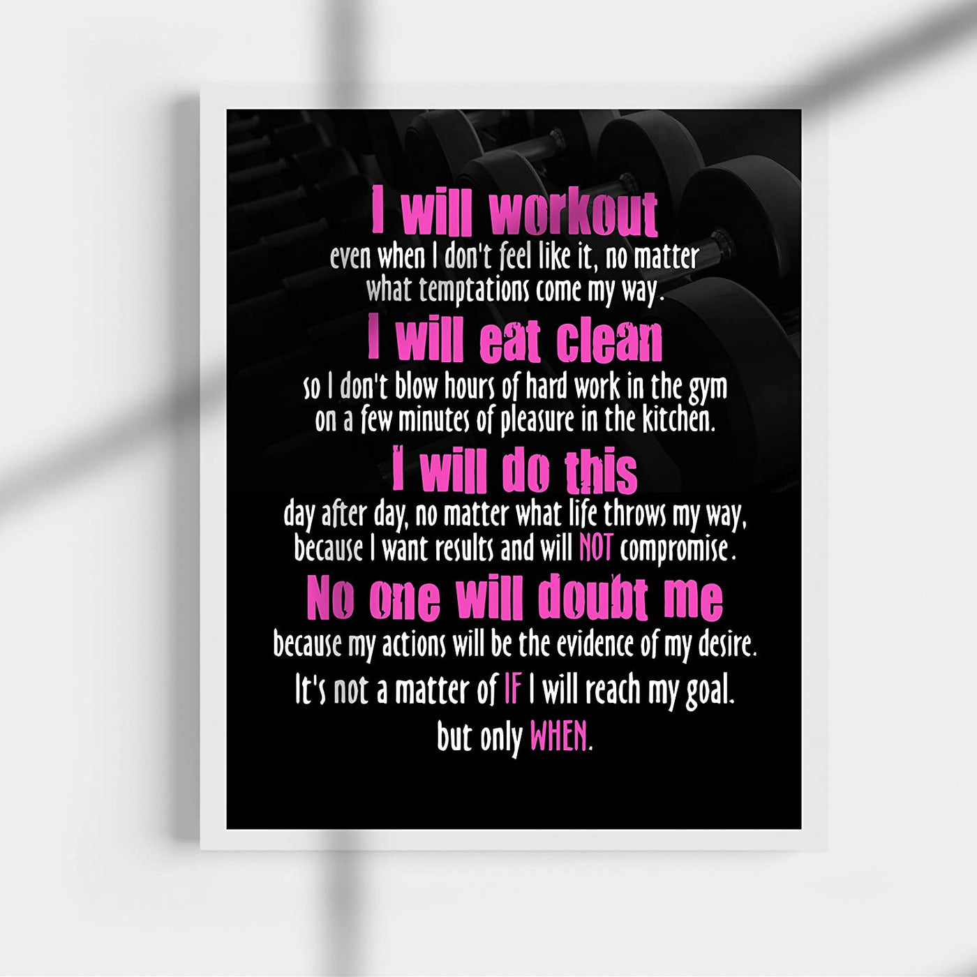 "I Will Workout & Eat Clean" Motivational Quotes Exercise Wall Sign-11 x 14"