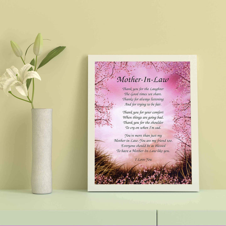 Mother-in-Law- What You Mean To Me- 8 x 10" Wall Art-Ready to Frame. Heartfelt Gift Saying Thank You To My Second Mother-Friend. Perfect Keepsake Gift for Any Mothers-in-Law&