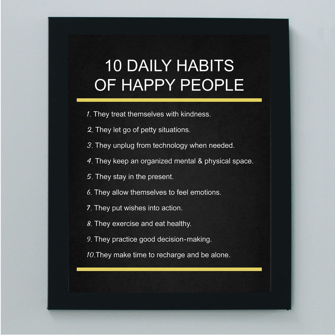 "10 Daily Habits of Happy People"-Motivational Quotes Wall Art -8x10" Inspirational Print -Ready to Frame. Home-Office-Classroom-Teen Decor. Great Gift for Teachers, Graduates, &amp; Motivation!