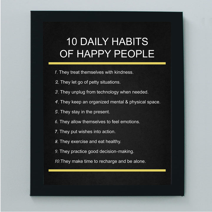 "10 Daily Habits of Happy People"-Motivational Quotes Wall Art -8x10" Inspirational Print -Ready to Frame. Home-Office-Classroom-Teen Decor. Great Gift for Teachers, Graduates, &amp; Motivation!