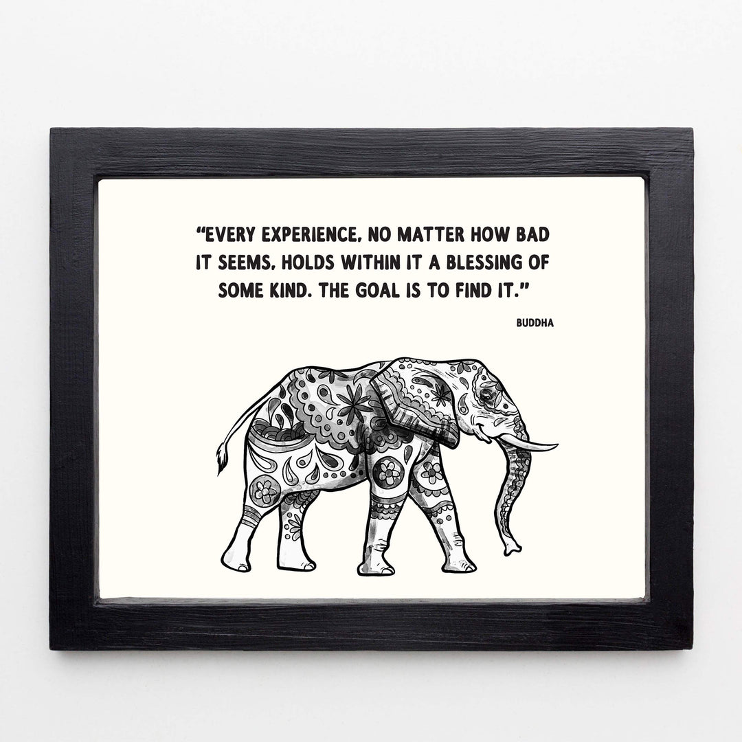 Buddha Quotes &amp; Elephant-Distressed Art Print -"Every Experience is a Blessing"- 8 x 10" Wall Print Art Print- Ready to Frame. Home D?cor, Studio &amp; Office D?cor. Perfect Gift for Buddhism-Inspiration.