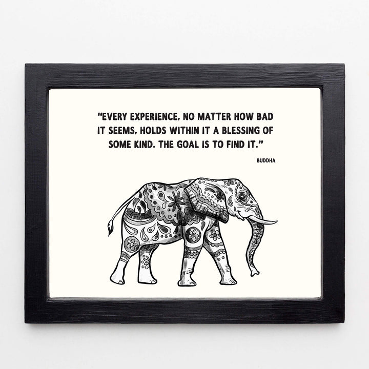 Buddha Quotes &amp; Elephant-Distressed Art Print -"Every Experience is a Blessing"- 8 x 10" Wall Print Art Print- Ready to Frame. Home D?cor, Studio &amp; Office D?cor. Perfect Gift for Buddhism-Inspiration.