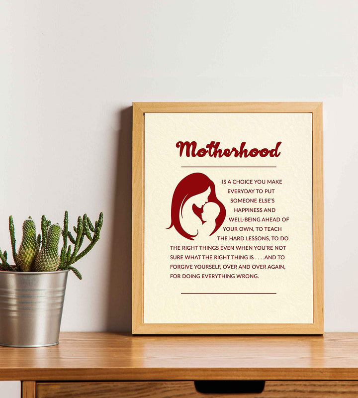 Motherhood -Inspirational Wall Art Sign- 8 x 10" Modern Typographic Poster Print-Ready to Frame. Motivational Wall Decor for Home-Office-Nursery-Clinic. Great for Mothers. Perfect Baby Shower Gift!
