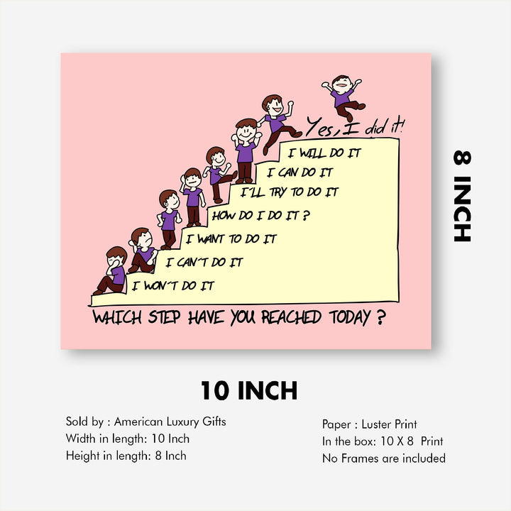 Which Step Have You Reached Today Motivational Classroom Wall Decor -10 x 8" Typographic Cartoon Art Print-Ready to Frame. Inspirational Home-Office-Desk-School Decor. Great Gift for All Teachers!