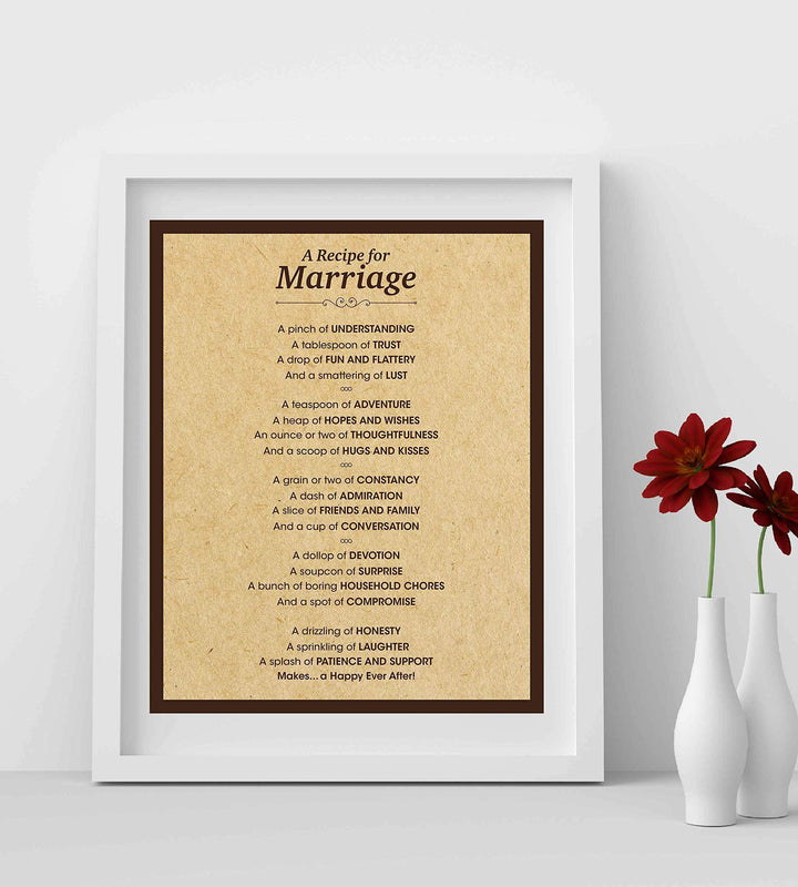 A Recipe for Marriage -Cute, Romantic Love Poem -8 x 10" Inspirational Wall Art Print-Ready to Frame. Perfect Decor for Home-Kitchen-Bridal Shower. Great Engagement-Wedding-Anniversary Gift!