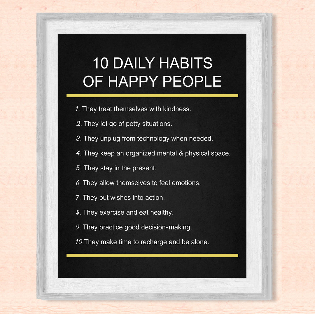 "10 Daily Habits of Happy People"-Motivational Quotes Wall Art -8x10" Inspirational Print -Ready to Frame. Home-Office-Classroom-Teen Decor. Great Gift for Teachers, Graduates, &amp; Motivation!