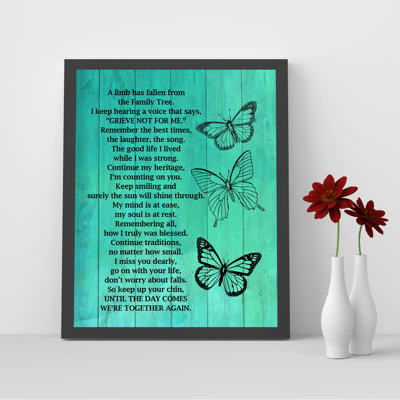 "A Limb Has Fallen From the Family Tree" Inspirational Memorial Wall Art -8 x10" Loving Sympathy Butterfly Print -Ready to Frame. Home-Office-Spiritual-Christian Decor. Gift of Remembrance!