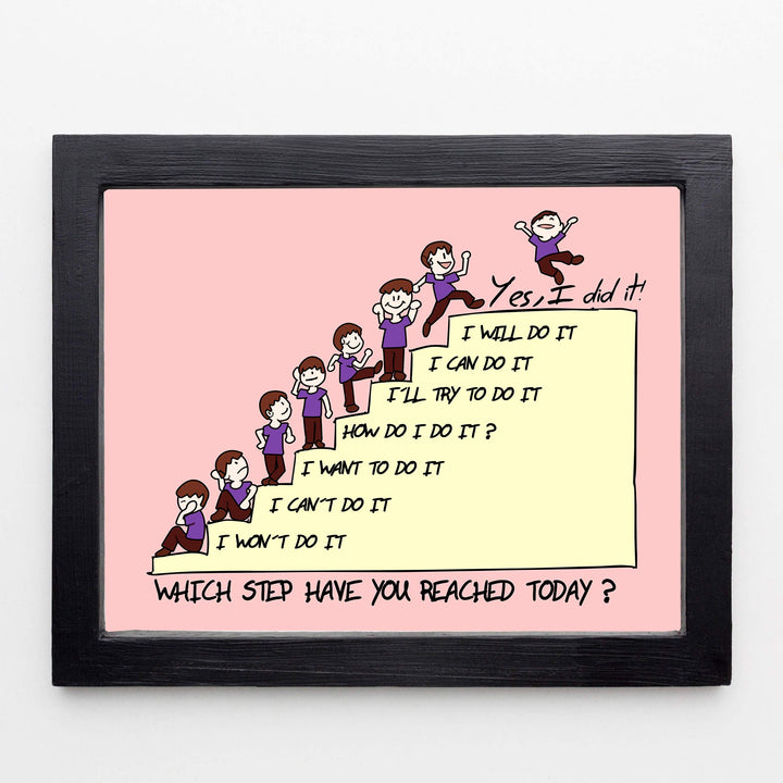 Which Step Have You Reached Today Motivational Classroom Wall Decor -10 x 8" Typographic Cartoon Art Print-Ready to Frame. Inspirational Home-Office-Desk-School Decor. Great Gift for All Teachers!