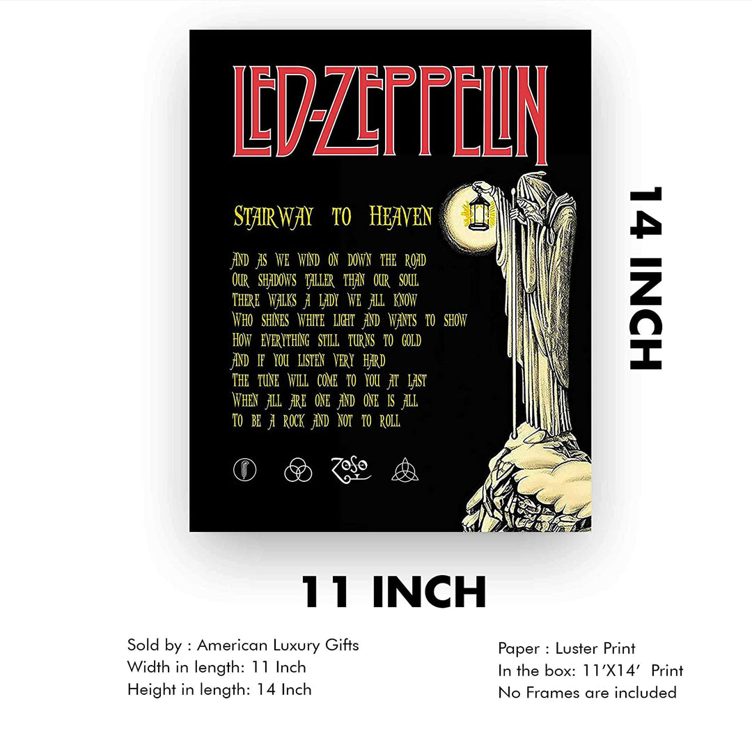 Led Zeppelin Band-"Stairway To Heaven" Song Lyrics Wall Art- 11 x 14"