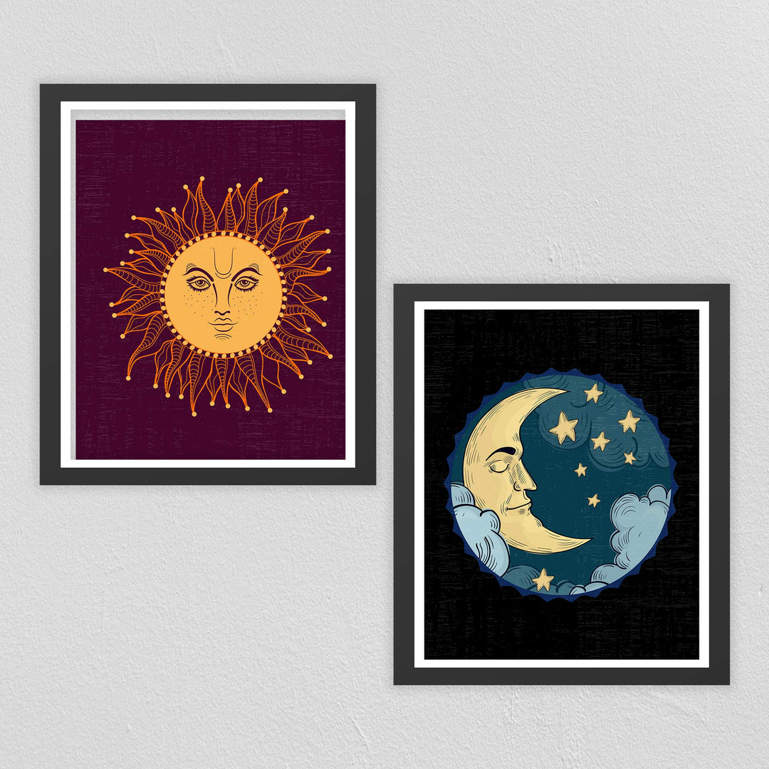 Moon &amp;"Sun" Zen Wall Art Set (2) -8 x 10" Spiritual Wall Art Prints-Ready to Frame. Inspirational Home-Bedroom-Office-Spa Decor. Perfect Yoga Studio-Meditation Signs! Great Prints for Mindfulness!