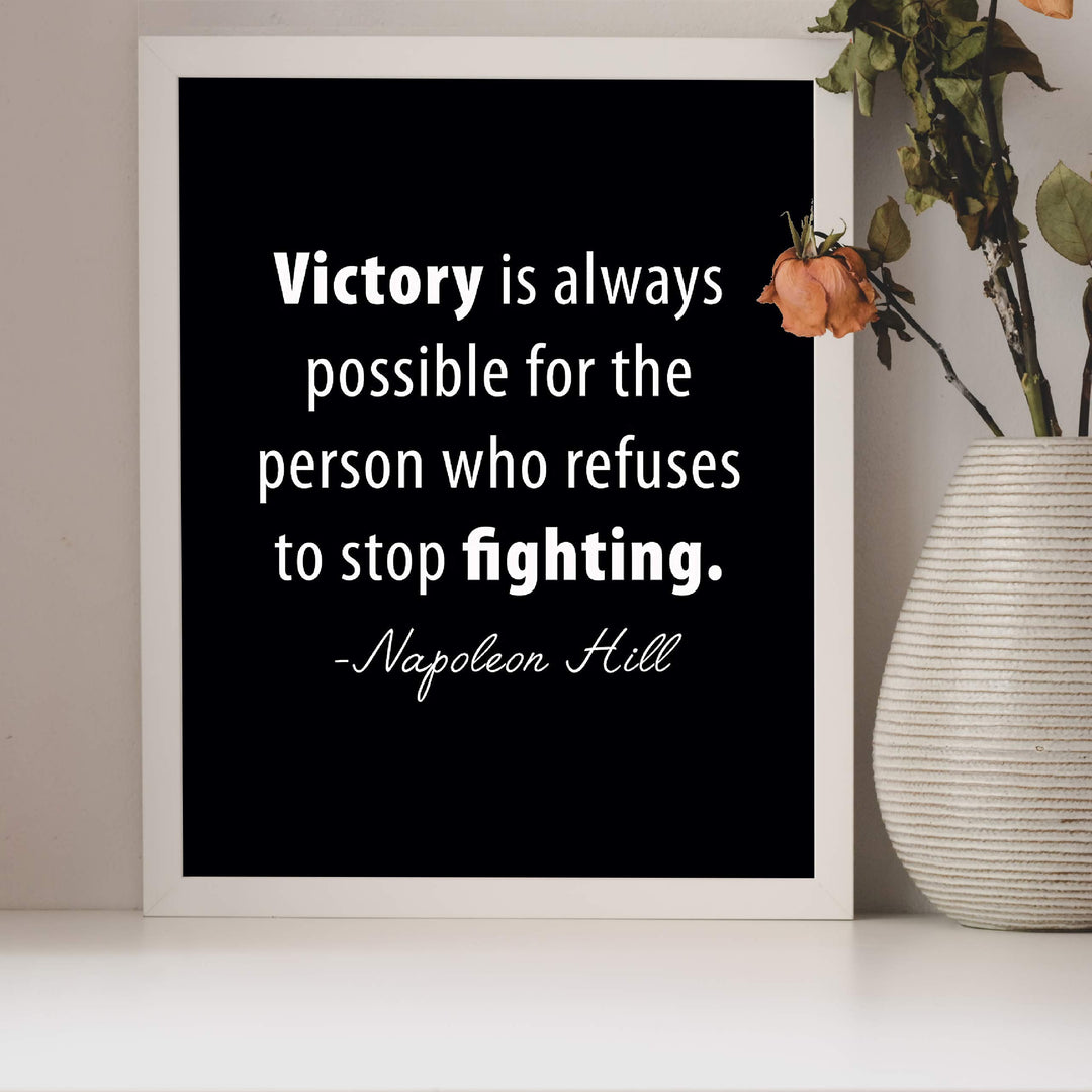 Napoleon Hill Quotes-"Victory Is Possible for Those Who Stop Fighting" Inspirational Wall Art -8 x 10" Modern Typographic Print-Ready to Frame. Motivational Decor for Home-Office-Gym-School.