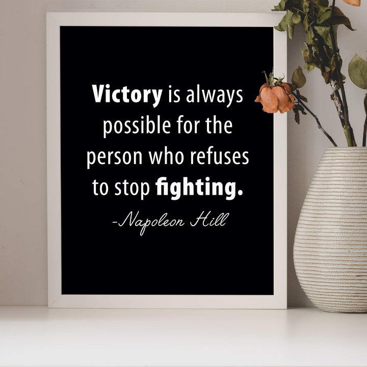 Napoleon Hill Quotes-"Victory Is Possible for Those Who Stop Fighting" Inspirational Wall Art -8 x 10" Modern Typographic Print-Ready to Frame. Motivational Decor for Home-Office-Gym-School.