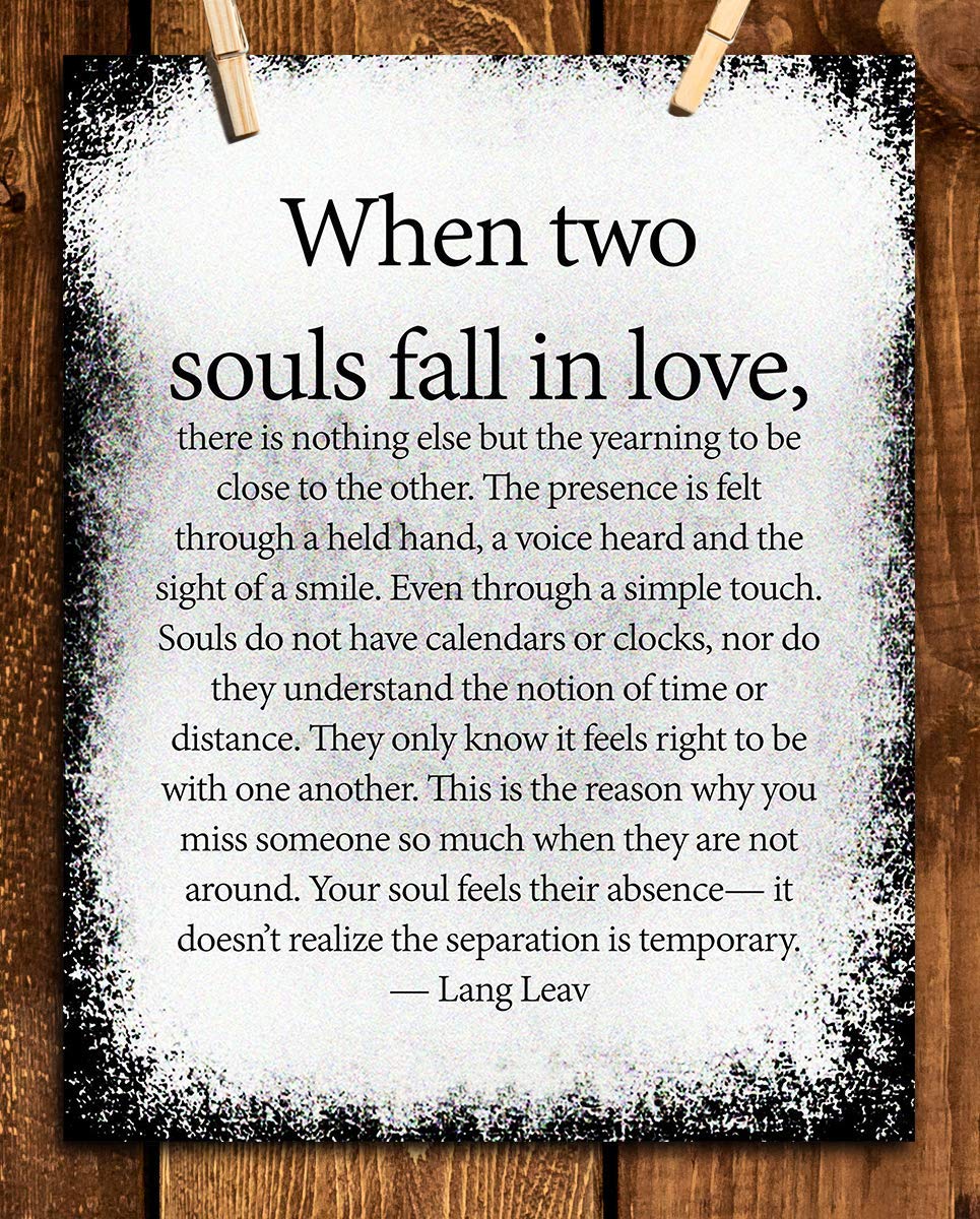 When Two Souls Fall in Love- Love Wall Art Print-8 x 10" Wall Decor-Ready to Frame. Distressed Love Letter Print by Lang Leav. Home-Bedroom-Romantic Decor. Lasting Loving Gift Expressing Feelings.