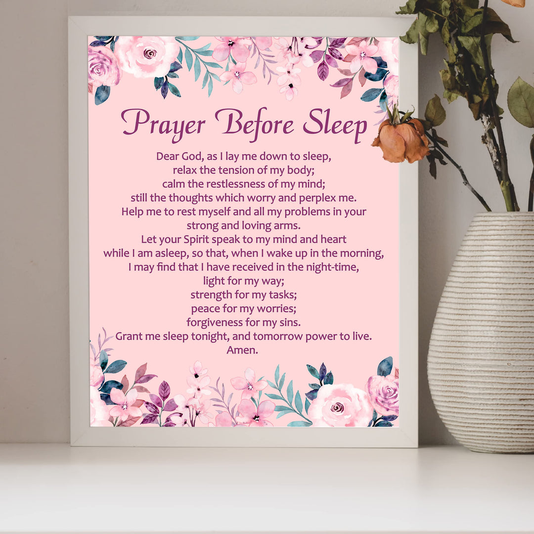 Prayer Before Sleep-Christian Wall Art -8 x 10" Inspirational Floral Scripture Print -Ready to Frame. Perfect Home-Office-Church-Sunday School Decor! Great Religious Gift of Faith &amp; Inspiration!