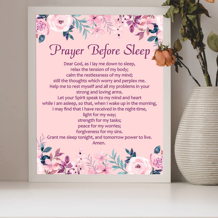 Prayer Before Sleep-Christian Wall Art -8 x 10" Inspirational Floral Scripture Print -Ready to Frame. Perfect Home-Office-Church-Sunday School Decor! Great Religious Gift of Faith &amp; Inspiration!