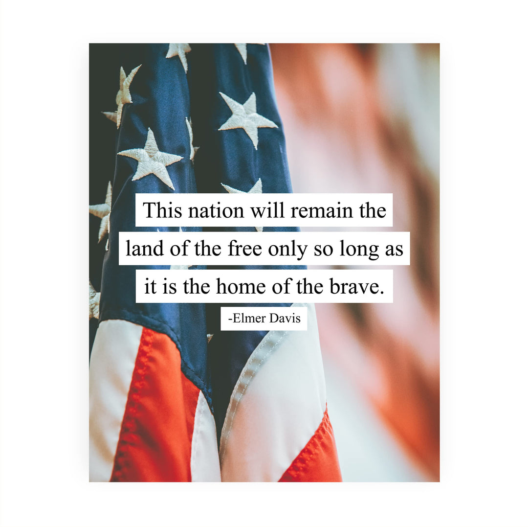 This Nation Will Remain the Land of the Free- American Flag Wall Art -8x10" Patriotic USA Pride Print -Ready to Frame. Home-Office-Bar-Cave Decor! Great Gift for Military-Veterans &amp; All Patriots!