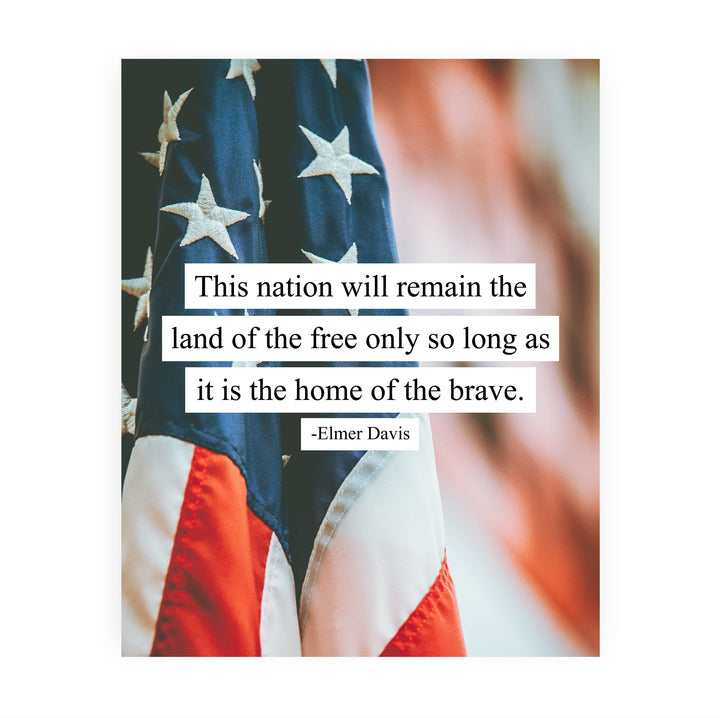 This Nation Will Remain the Land of the Free- American Flag Wall Art -8x10" Patriotic USA Pride Print -Ready to Frame. Home-Office-Bar-Cave Decor! Great Gift for Military-Veterans &amp; All Patriots!