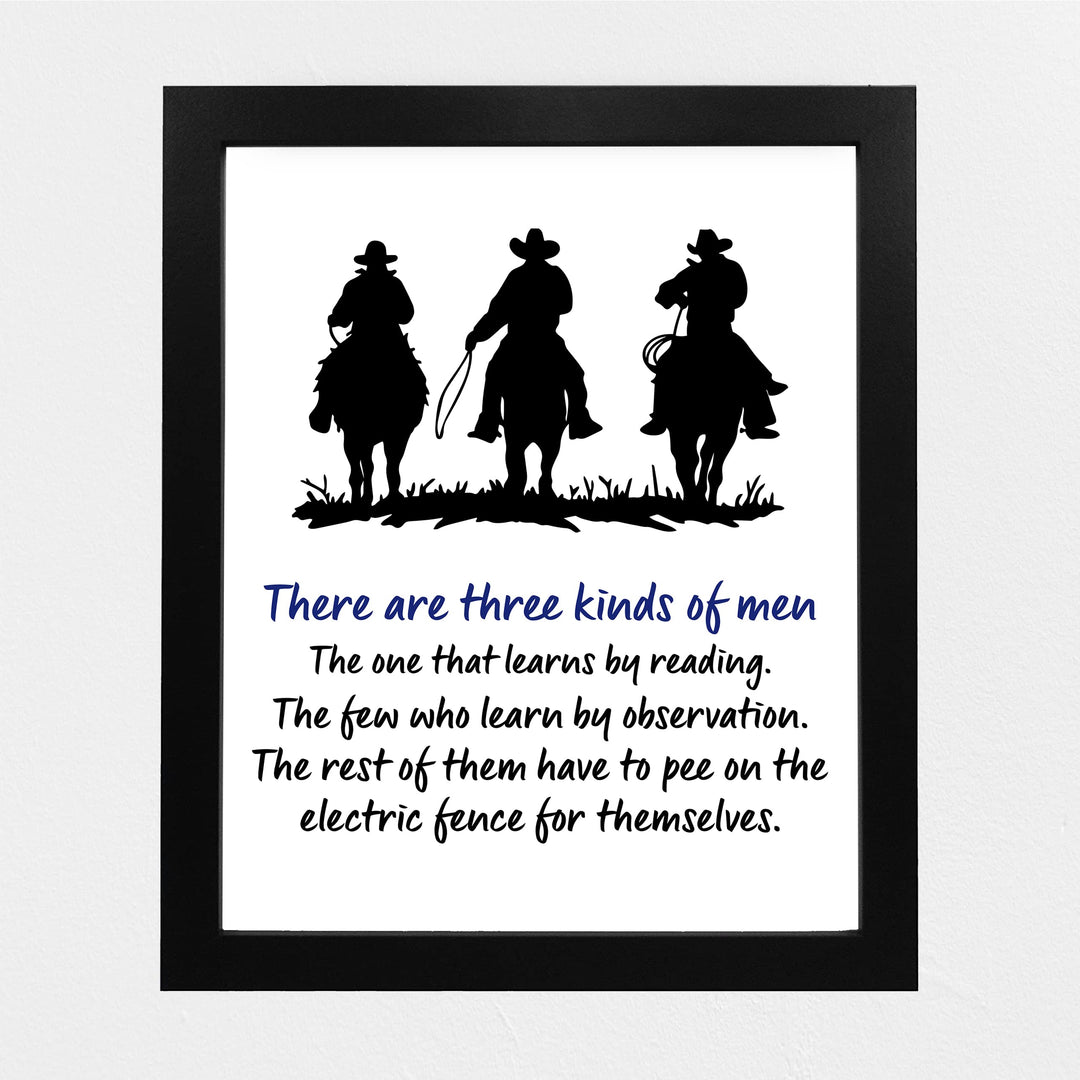 There Are 3 Kinds of Men -Funny Western Sign- 10 x 8" Country Wall Art- Rustic Cowboy on Horse Silhouette Print- Ready to Frame. Humorous Decor for Home-Bar-Man Cave-Barn. Fun Gift for All Cowboys!