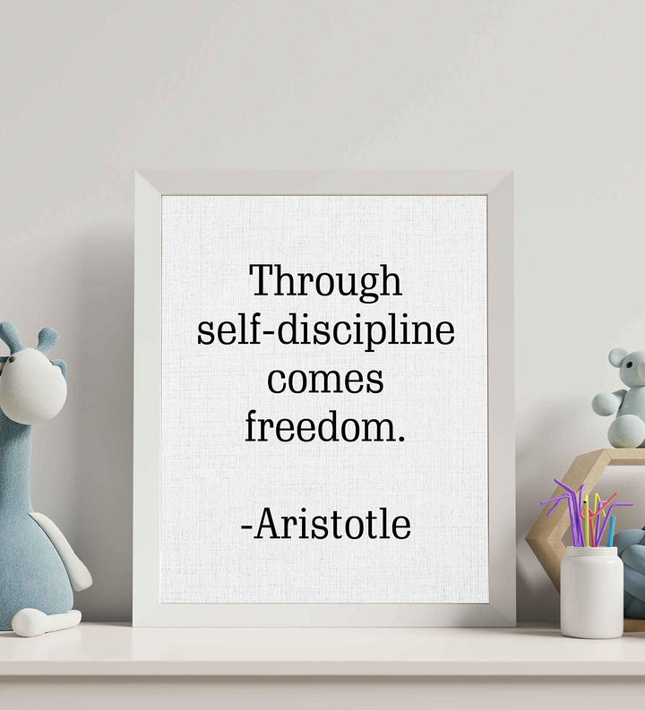 Aristotle Quotes Wall Art-"Through Self-Discipline Comes Freedom"- 8 x 10" Philosophical Print- Ready to Frame. Modern Home-Studio-Office Decor. Makes a Perfect Gift for Motivation &amp; Inspiration!