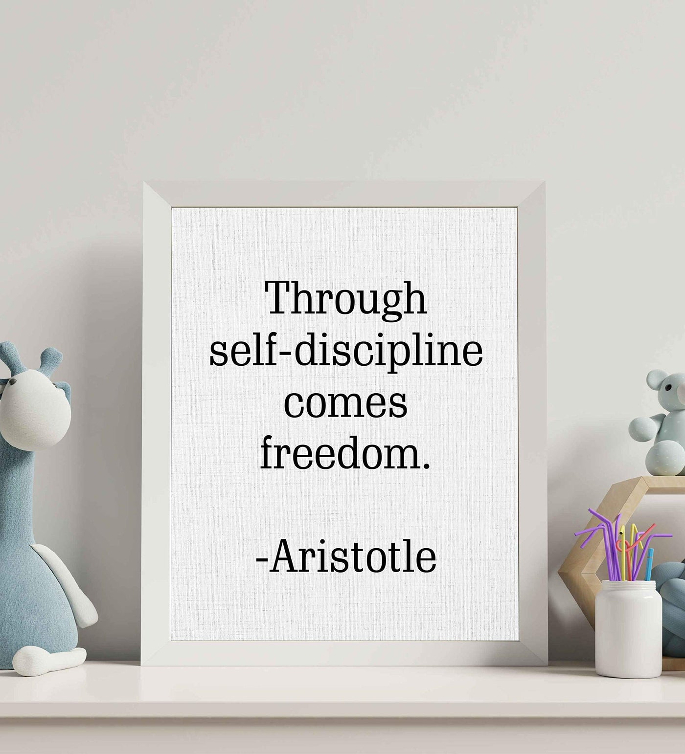 Aristotle Quotes Wall Art-"Through Self-Discipline Comes Freedom"- 8 x 10" Philosophical Print- Ready to Frame. Modern Home-Studio-Office Decor. Makes a Perfect Gift for Motivation & Inspiration!