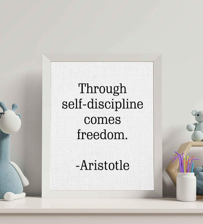 Aristotle Quotes Wall Art-"Through Self-Discipline Comes Freedom"- 8 x 10" Philosophical Print- Ready to Frame. Modern Home-Studio-Office Decor. Makes a Perfect Gift for Motivation & Inspiration!