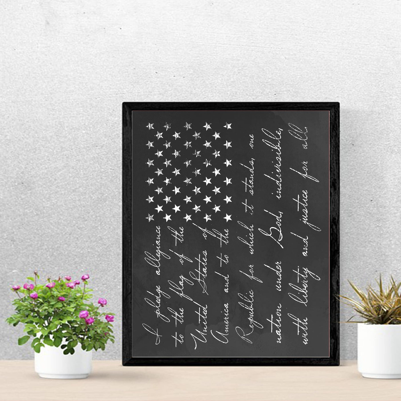 I Pledge Allegiance to the Flag Patriotic Wall Art Decor -11 x 14" Rustic American Flag Print -Ready to Frame. Inspirational Home-Office-School-Man Cave-Military Decor. Display Your Patriotism!