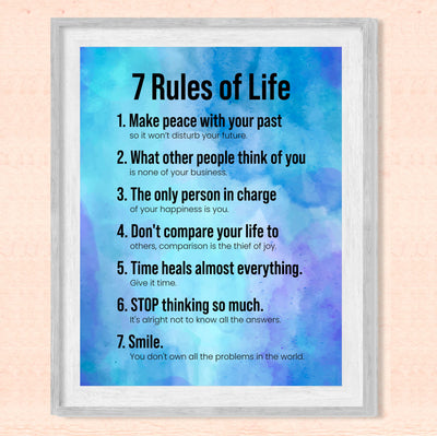 7 Rules of Life - Smile Inspirational Quotes Wall Sign -8 x 10" Motivational Poster Print -Ready to Frame. Modern Typographic Design. Positive Home-Office-School Decor. Perfect Life Lessons!