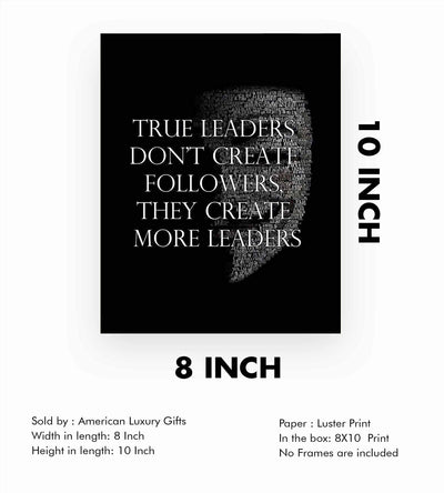 True Leaders Don't Create Followers-Motivational Quotes Wall Art-8 x 10" Modern Inspirational Poster Print w/Anonymous Mask Word Art Silhouette-Ready to Frame. Perfect Home-Office-School Decor!